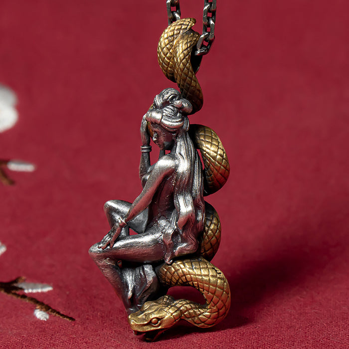 Real Solid 999 Fine Silver Pendants Snake Nuwa Buddha Religious Fashion Protection Jewelry