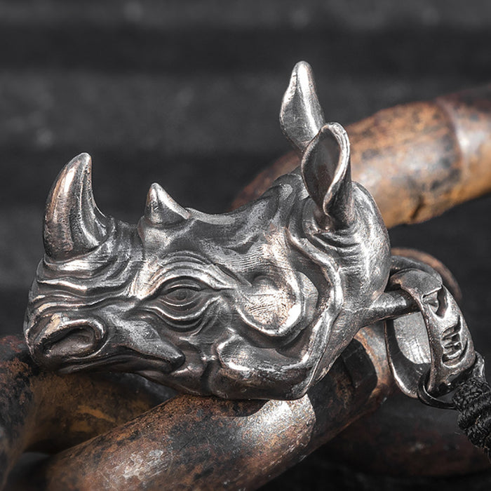 Real Solid 999 Fine Silver Pendants Rhinoceros Head Gothic Punk Jewelry Handmade