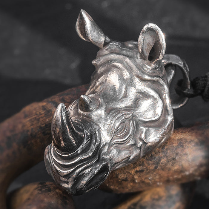 Real Solid 999 Fine Silver Pendants Rhinoceros Head Gothic Punk Jewelry Handmade