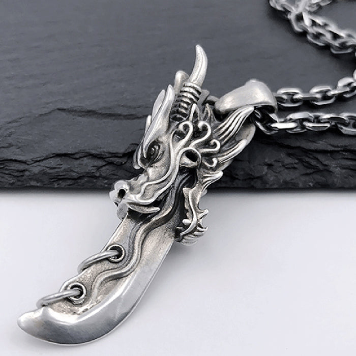Real Solid 925 Sterling Silver Pendants Dragon Broadsword Gothic Punk Jewelry