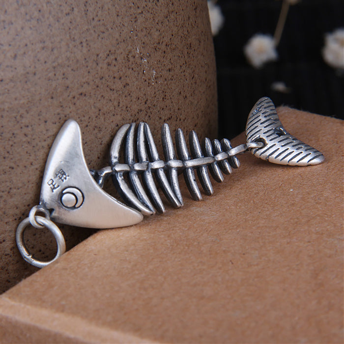 Real Solid 999 Sterling Silver Pendants Fishbone Animals Gothic Punk Jewelry