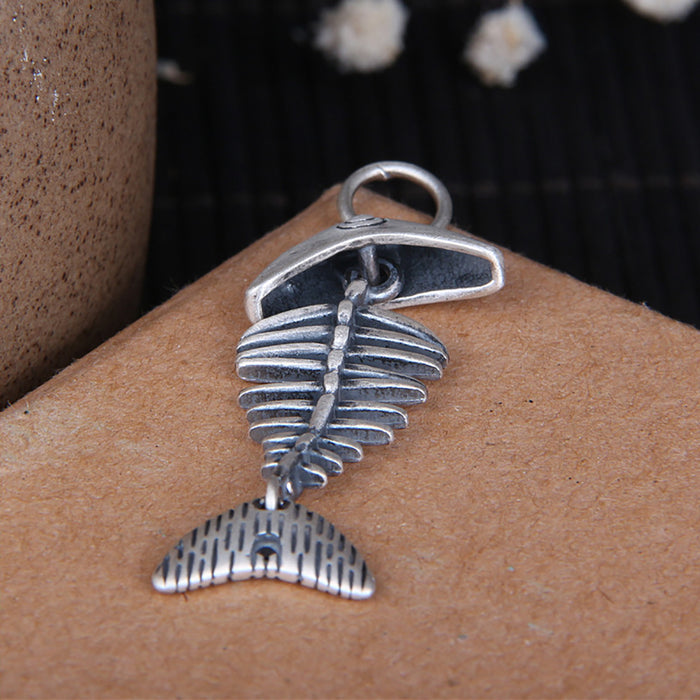 Real Solid 999 Sterling Silver Pendants Fishbone Animals Gothic Punk Jewelry