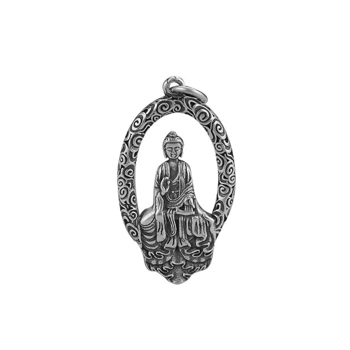 Real Solid 990 Fine Silver Pendants Religions Buddha Auspicious Clouds Protection Jewelry