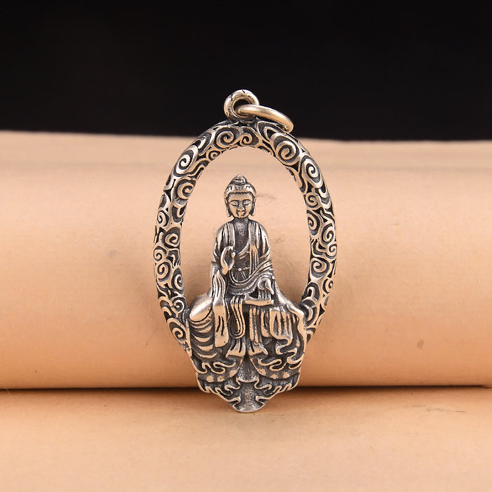Real Solid 990 Fine Silver Pendants Religions Buddha Auspicious Clouds Protection Jewelry
