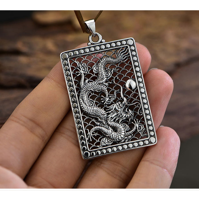 Real Solid 999 Sterling Silver Pendants Dragon Spit Bead Pierced Rectangle Punk Jewelry