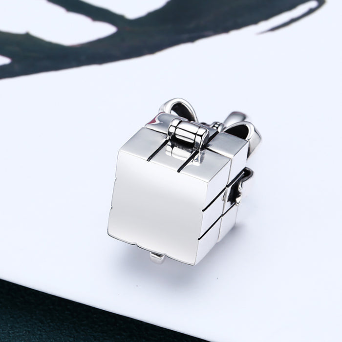 Real Solid 925 Sterling Silver Pendants Ring Box Bow Crown Fashion Punk Jewelry Can Open