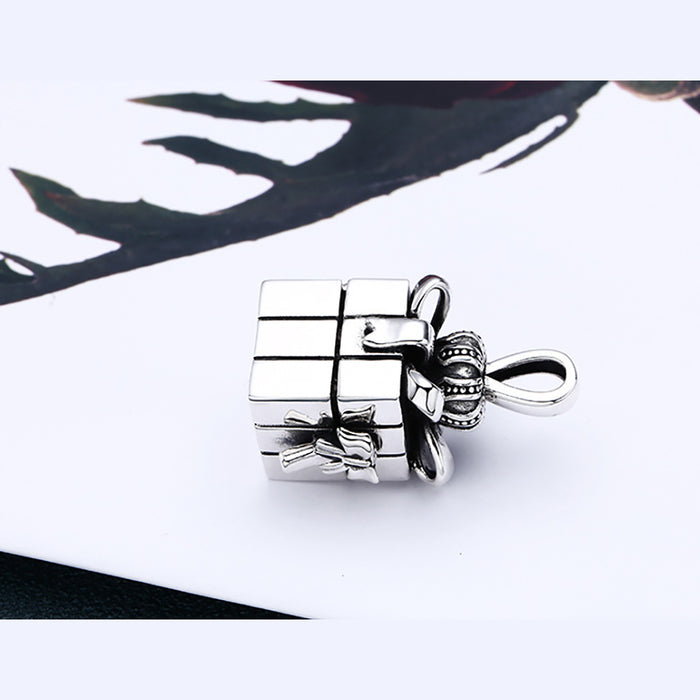 Real Solid 925 Sterling Silver Pendants Ring Box Bow Crown Fashion Punk Jewelry Can Open