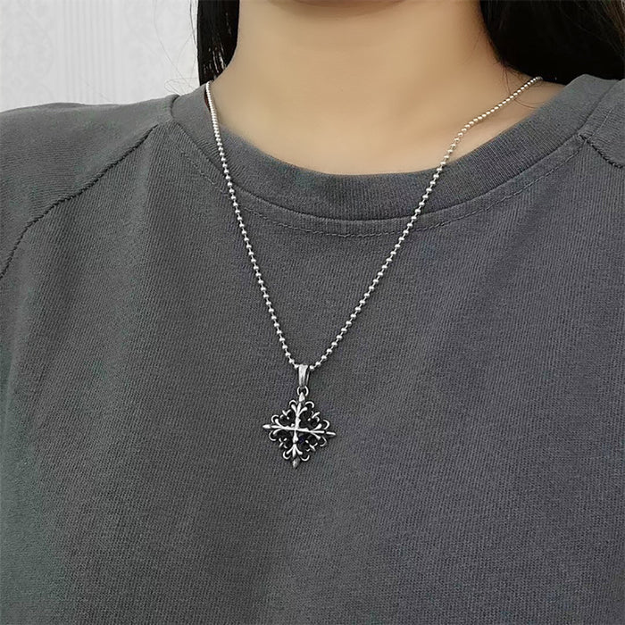 Real Solid 925 Sterling Silver Pendants Cruciate Flower Cross CZ Inlay Punk Jewelry