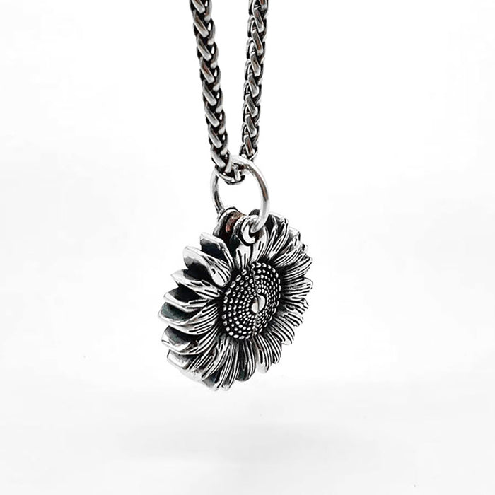 Real Solid 925 Sterling Silver Pendants Sunflower Hip Hop Punk Jewelry Operable