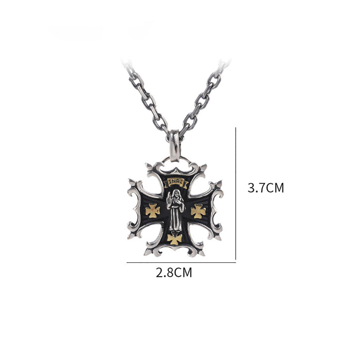 Real Solid 925 Sterling Silver Pendants Cruciate Flower Cross Virgin Mary Punk Jewelry