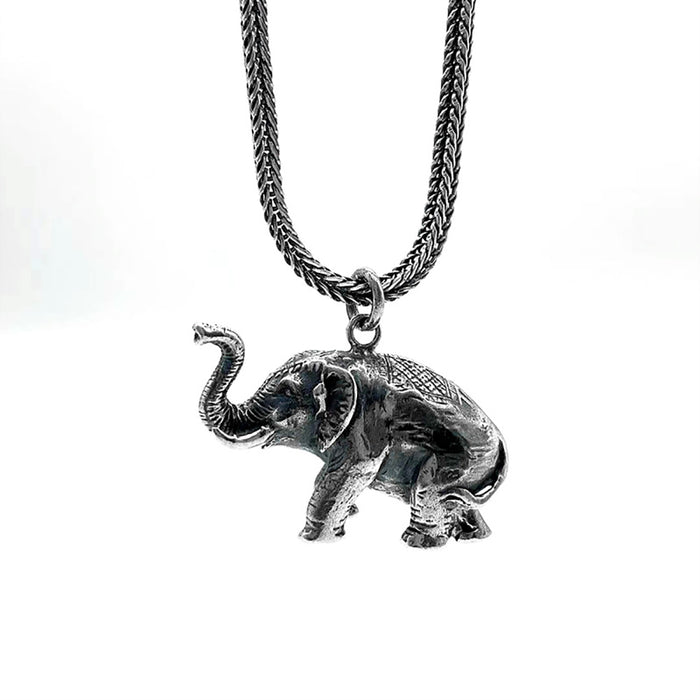 Real Solid 925 Sterling Silver Pendants Elephant Auspicious Animal Punk Jewelry
