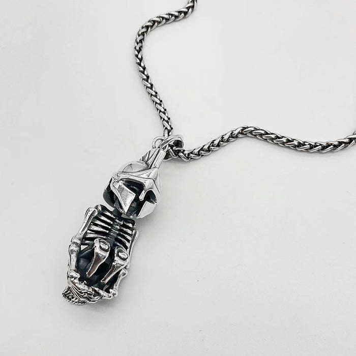 Real Solid 925 Sterling Silver Pendants Skeleton Soldiers Punk Hip Hop Jewelry