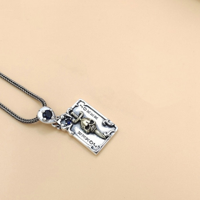 Real Solid 925 Sterling Silver Pendants Sword Skulls CZ Inlay Rectangle Hip Hop Jewelry