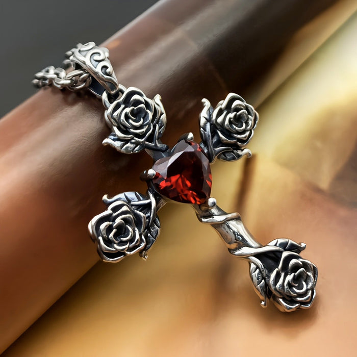 Real Solid 925 Sterling Silver Pendants Cross Rose Flower Heart CZ Inlay Gothic Jewelry