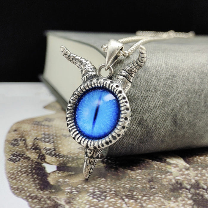 Real Solid 925 Sterling Silver Pendants Round Opal Evil Eyes Goat Horn Hip Hop Punk Jewelry