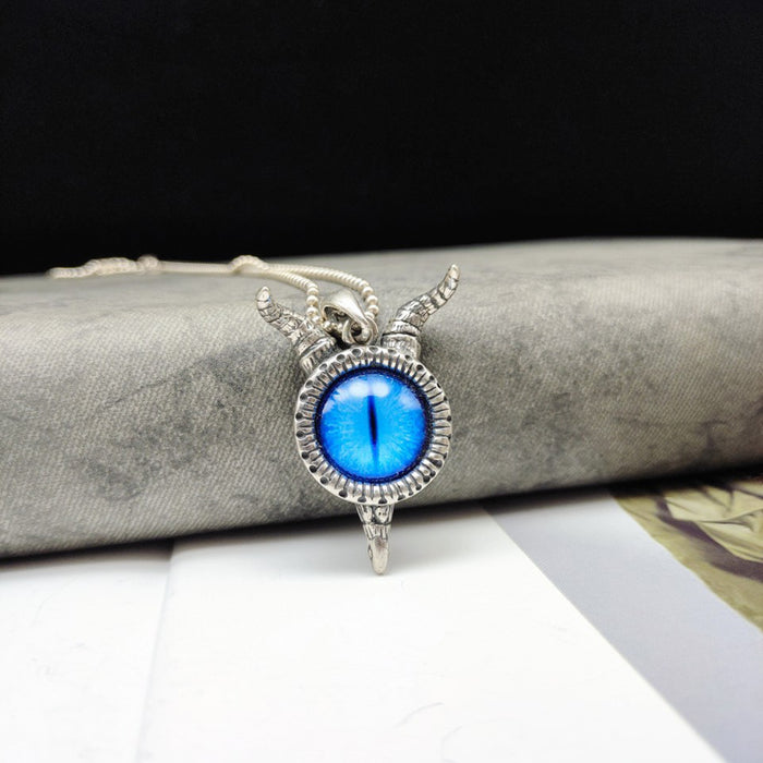 Real Solid 925 Sterling Silver Pendants Round Opal Evil Eyes Goat Horn Hip Hop Punk Jewelry