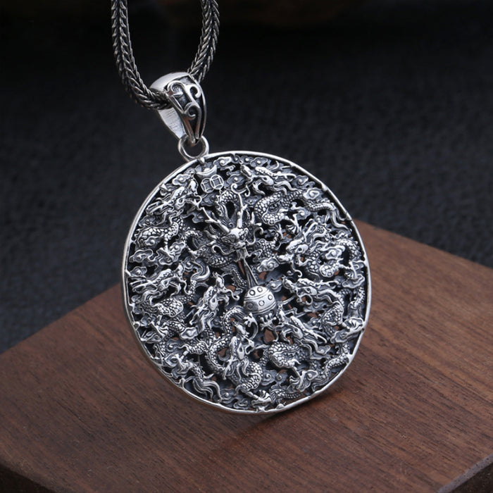 Men's Women's Real Solid 925 Sterling Silver Pendants Nine Dragons Pierced