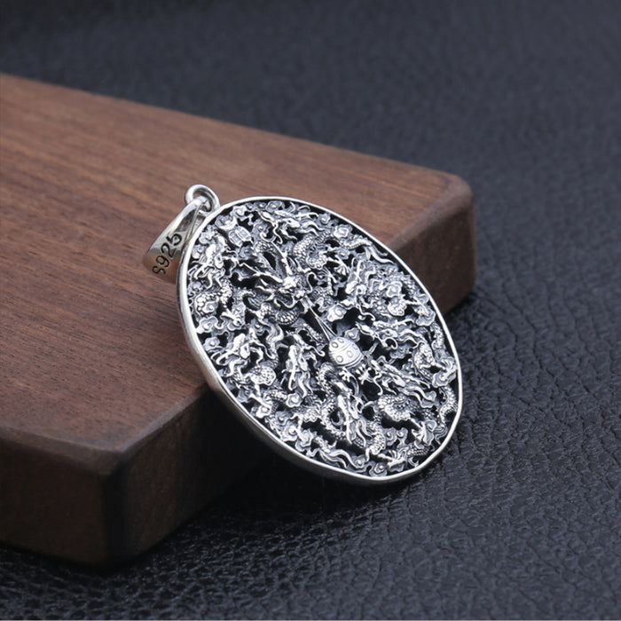 Men's Women's Real Solid 925 Sterling Silver Pendants Nine Dragons Pierced