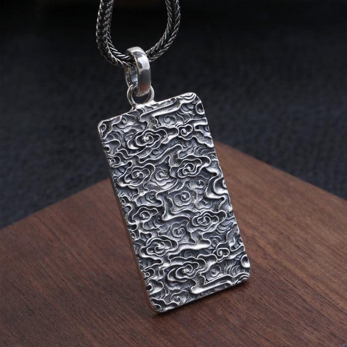 Real Solid 925 Sterling Silver Pendants Gem Inlay Auspicious Cloud Pattern