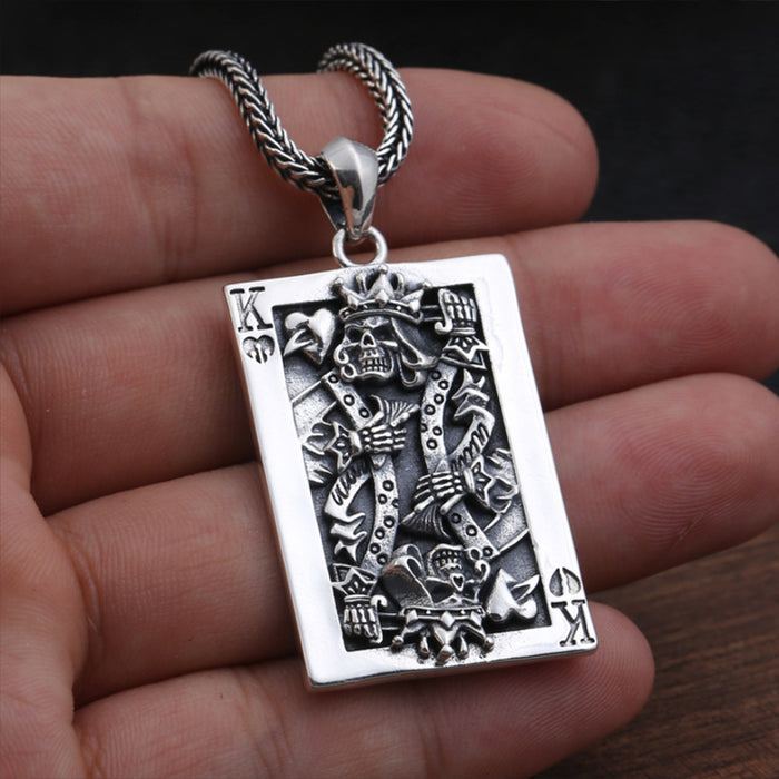 Real Solid 925 Sterling Silver Pendants Skull The playing Cards Poker K Crown