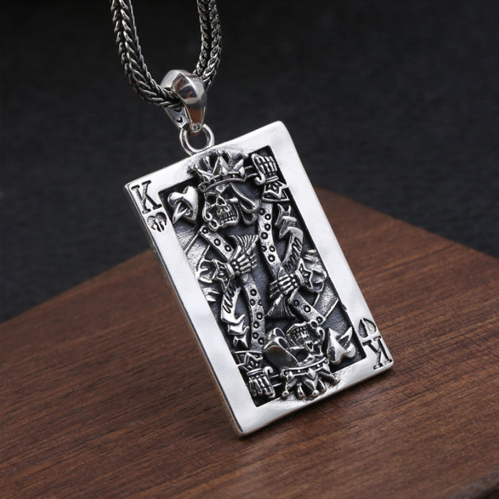 Real Solid 925 Sterling Silver Pendants Skull The playing Cards Poker K Crown