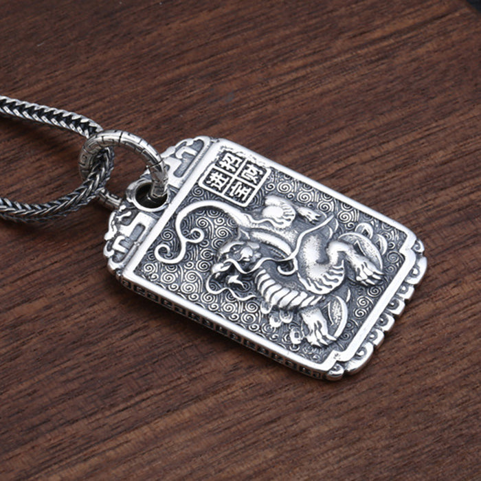 Real Solid 925 Sterling Silver Pendants Mythical Beast Wealth Pattern Jewelry