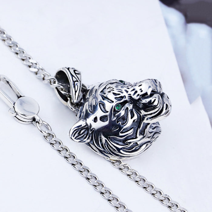 Men's Women's Real Solid 925 Sterling Silver Pendants CZ Inlay Tiger's Head