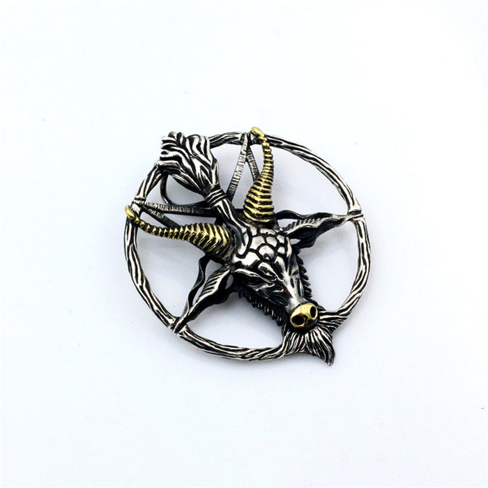 Men's Real Solid 925 Sterling Silver Necklaces Pendants Goat Head Devil Five-Pointed Star