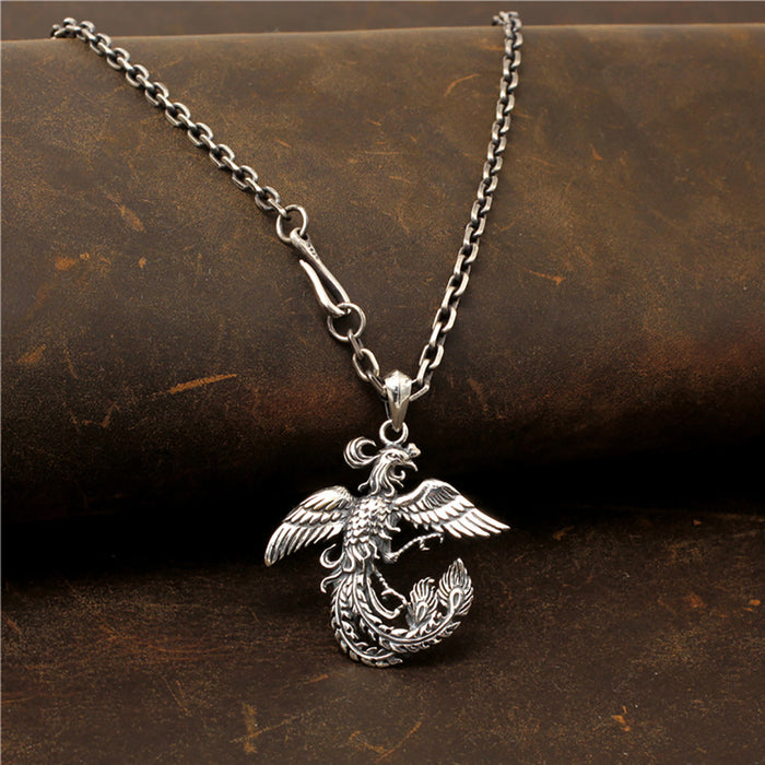 Real Solid 925 Sterling Silver Necklaces Pendants Animals Phoenix Divine Bird Jewelry