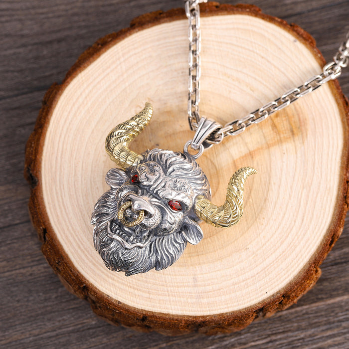 Men's Real Solid 925 Sterling Silver Pendants Animal Bull Demon King CZ Inlay Jewelry