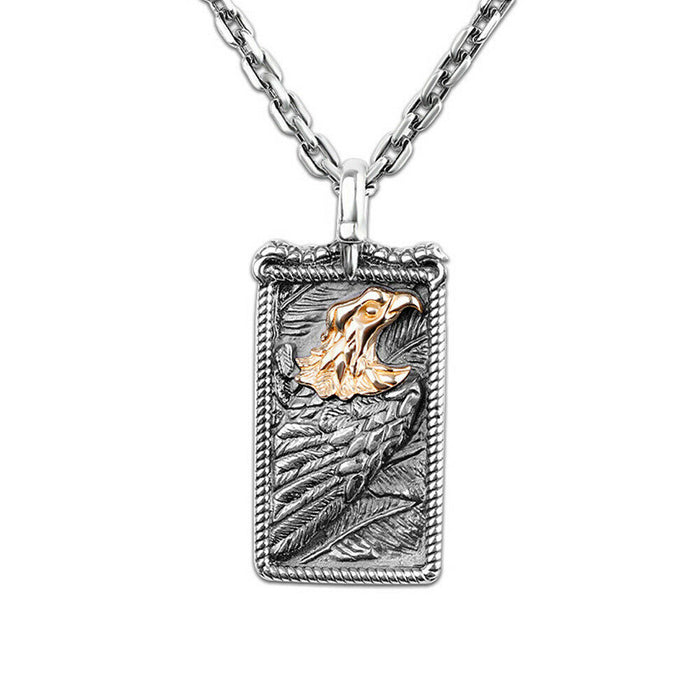 Men's Real Solid 925 Sterling Silver Pendants Animal Eagle Feather Twist Jewelry