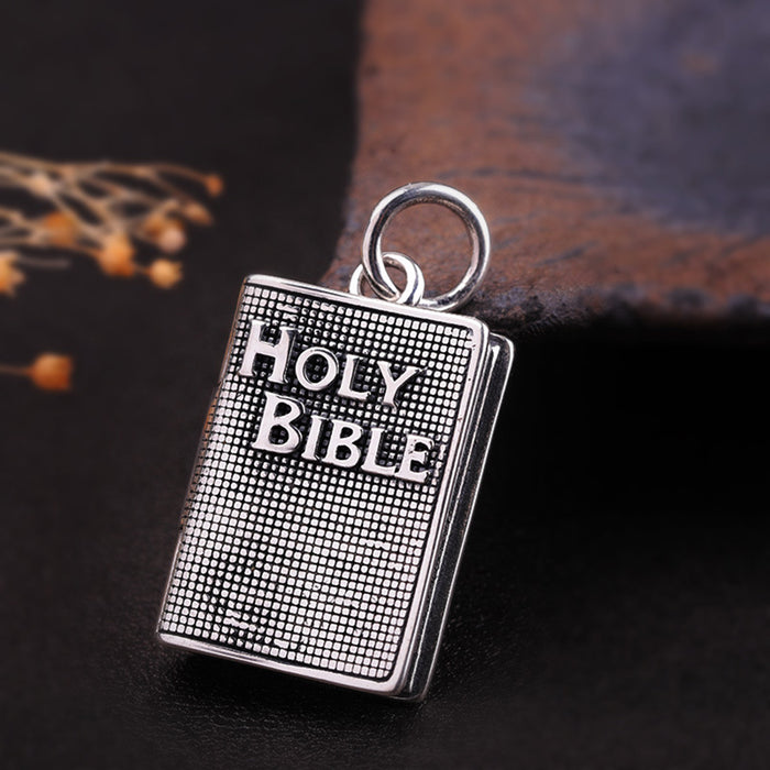 Real 925 Sterling Silver Pendants Christian Holy Bible Hammer Book Jewelry