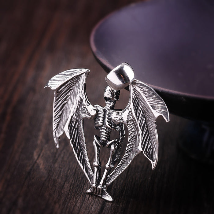 Men's Real Solid 925 Sterling Silver Pendants Animal Bat Skull Skeleton Wing Jewelry