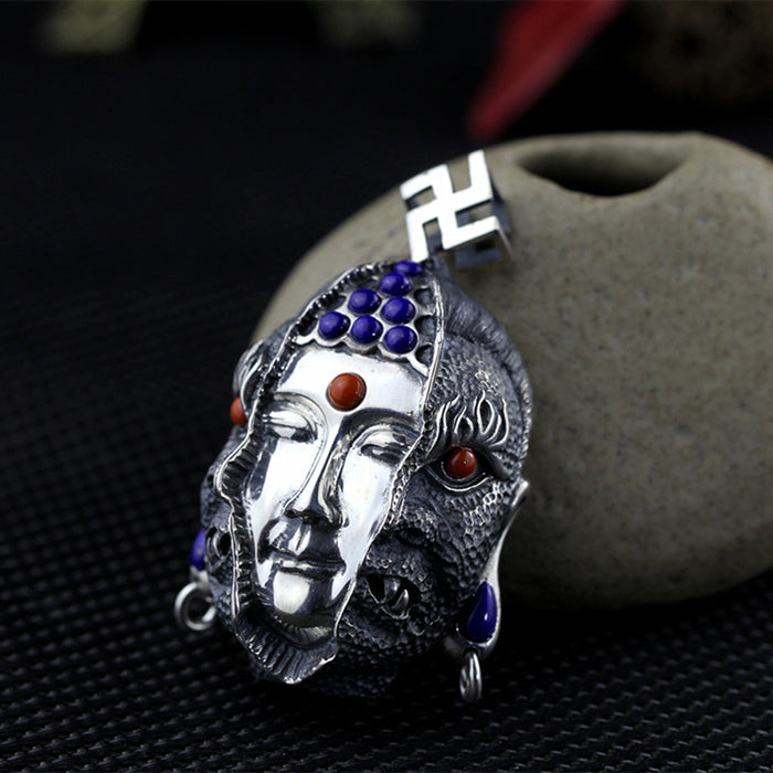 Men's Real Solid 925 Sterling Silver Pendants Devil Buddha Lapis lazuli Jewelry