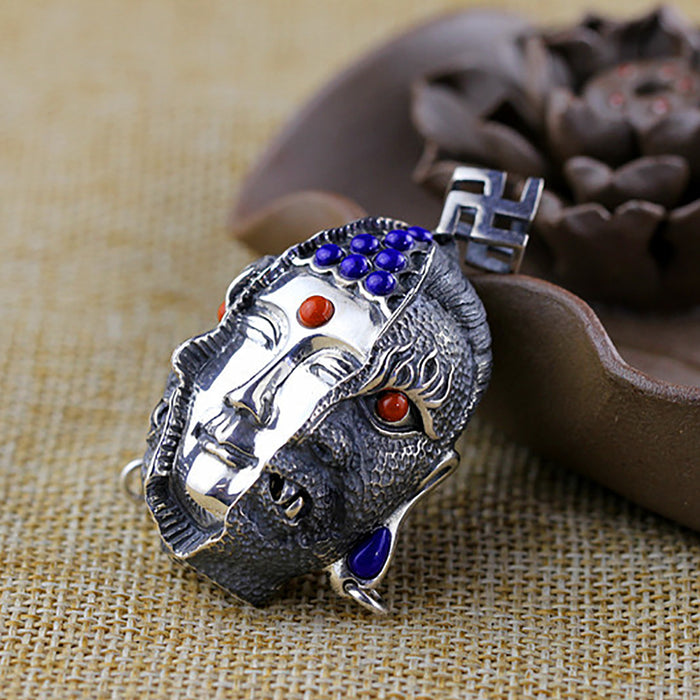Men's Real Solid 925 Sterling Silver Pendants Devil Buddha Lapis lazuli Jewelry