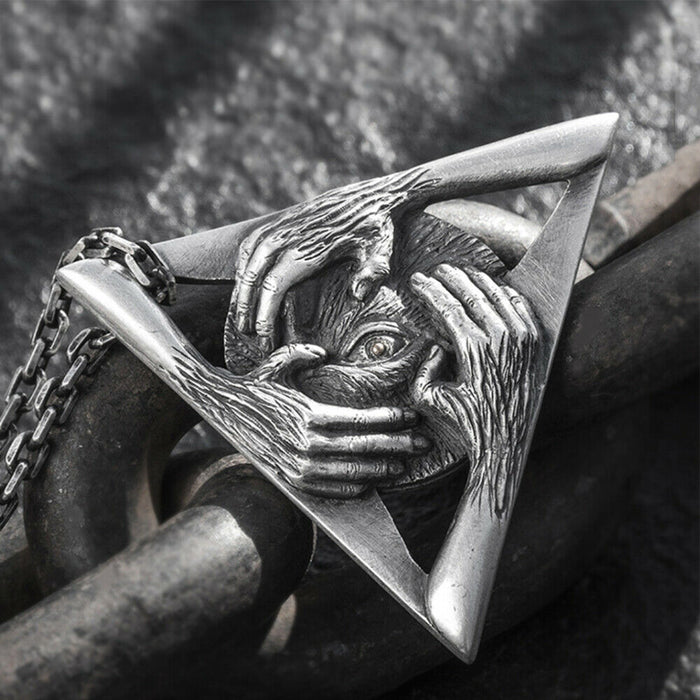 925 Sterling Silver Pendants Illuminati Evil All Seeing Eye Triangle Jewelry