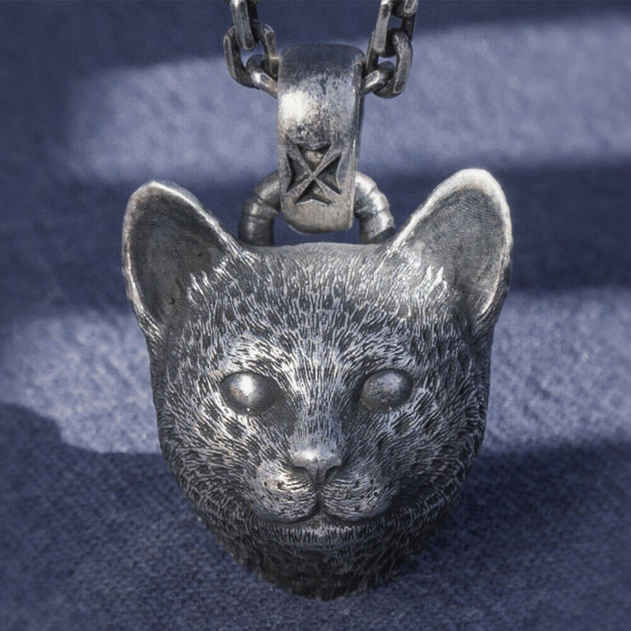 Real Solid 999 Sterling Silver Pendants Cat Leopard Head Animal Jewelry