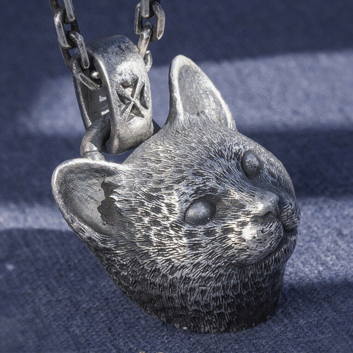 Real Solid 999 Sterling Silver Pendants Cat Leopard Head Animal Jewelry