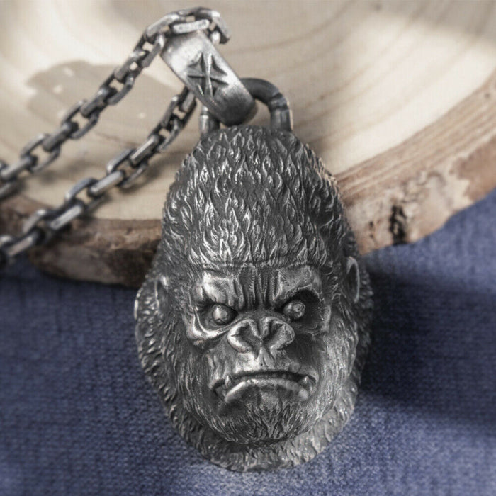 Men's Real Solid 999 Sterling Silver Pendants Gorilla Animal Fashion Jewelry