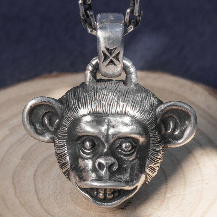 Real Solid 999 Sterling Silver Pendants Monkey Head Animal Fashion Jewelry