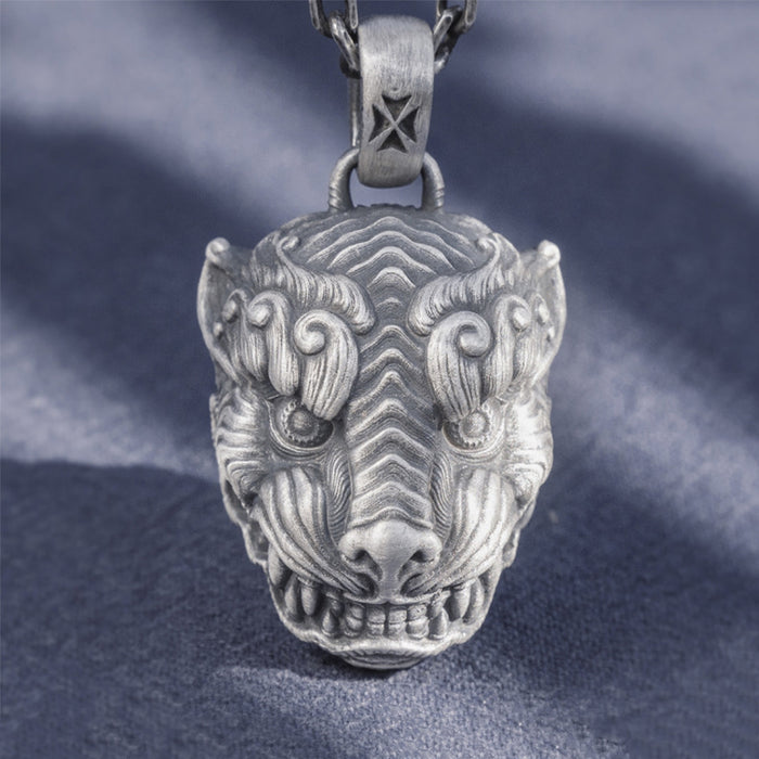Real Solid 999 Sterling Silver Pendants Animals Tiger Head Wild Beast Jewelry