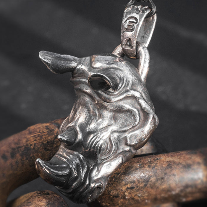 Real Solid 999 Sterling Silver Pendants Animal Rhinoceros Om Mani Padme Hum Jewelry