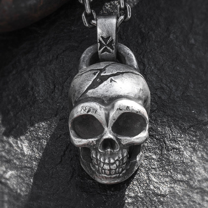 Men's Real Solid 999 Sterling Silver Pendants Skull Crack Punk Jewelry