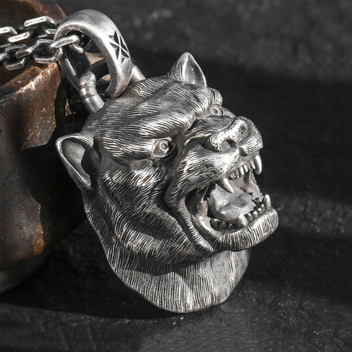 Real Solid 999 Sterling Silver Pendants Animal Leopard Head Wild Beast Jewelry