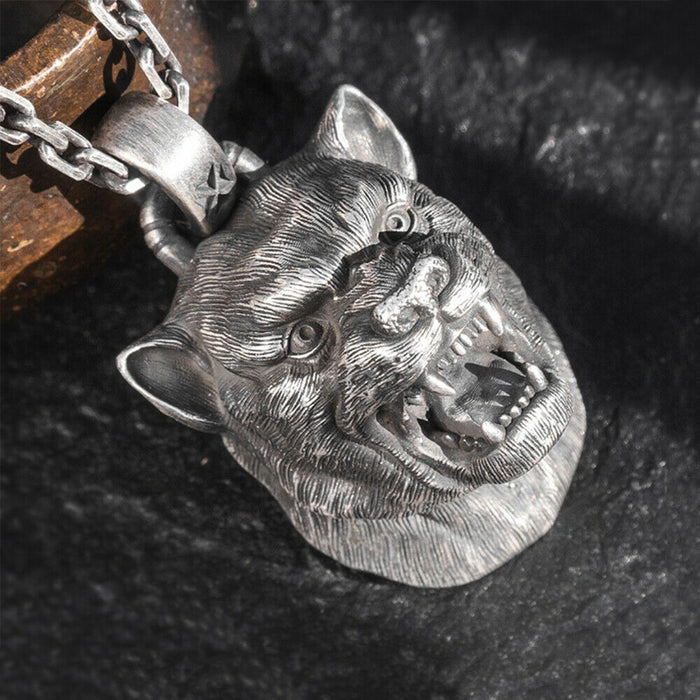 Real Solid 999 Sterling Silver Pendants Animal Leopard Head Wild Beast Jewelry