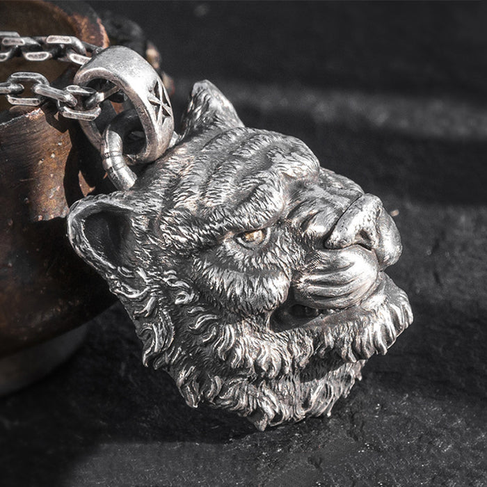 Real Solid 999 Sterling Silver Pendants Tiger King Animal Head Jewelry