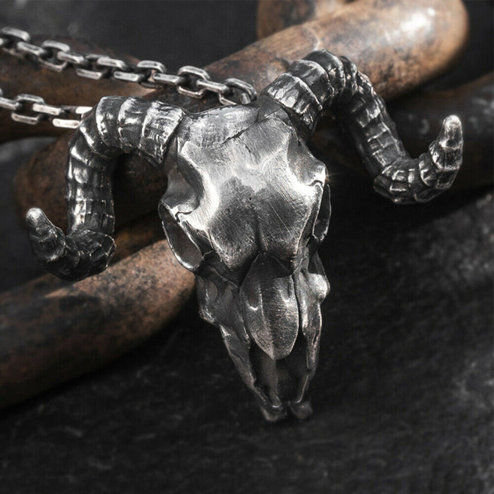 Real Solid 999 Sterling Silver Pendants Ram Head Goat Animal Horn Gothic Jewelry