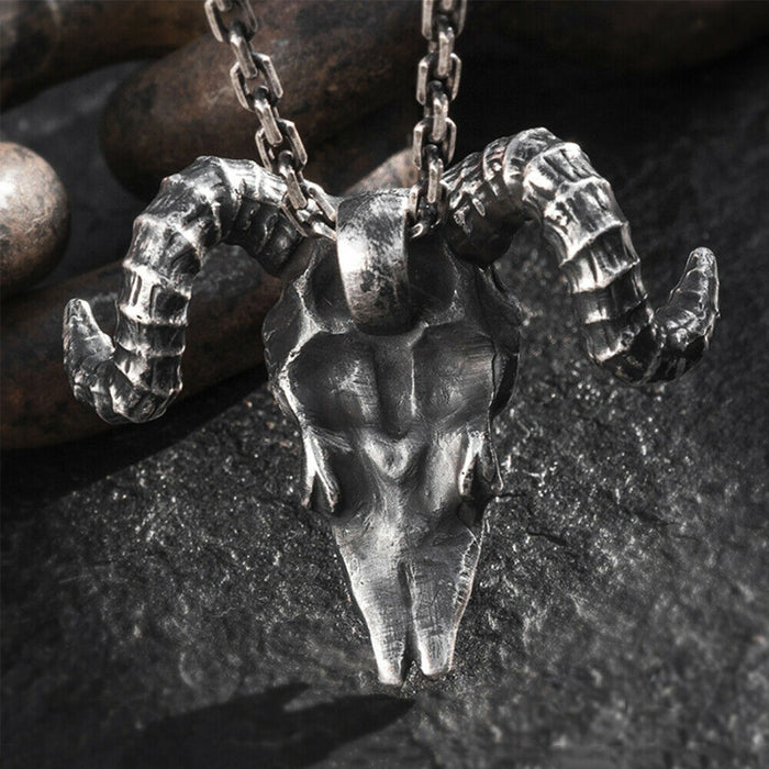 Real Solid 999 Sterling Silver Pendants Ram Head Goat Animal Horn Gothic Jewelry