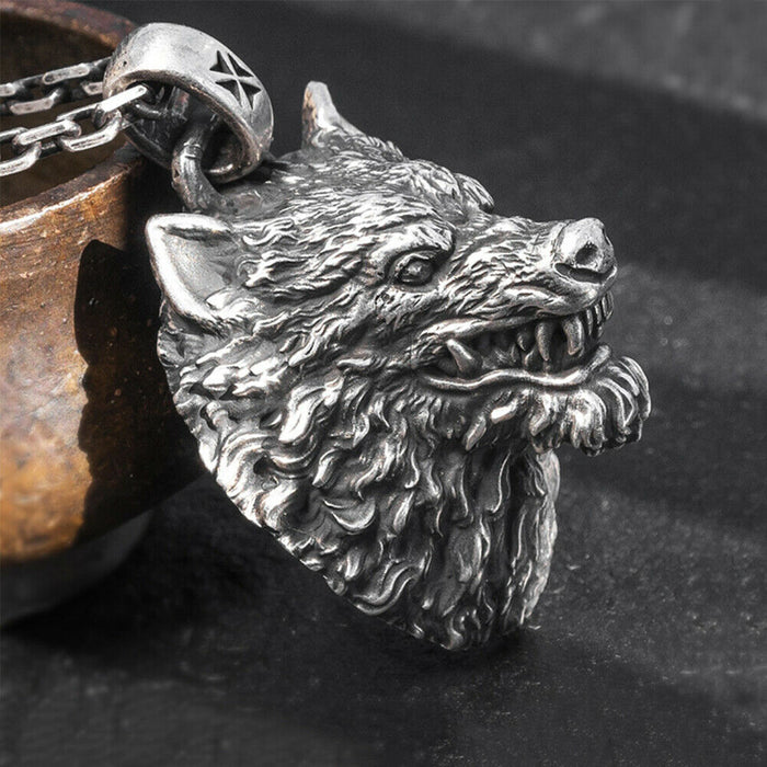 Men's Real Solid 999 Sterling Silver Pendants Wolf King Animal Wolf Head