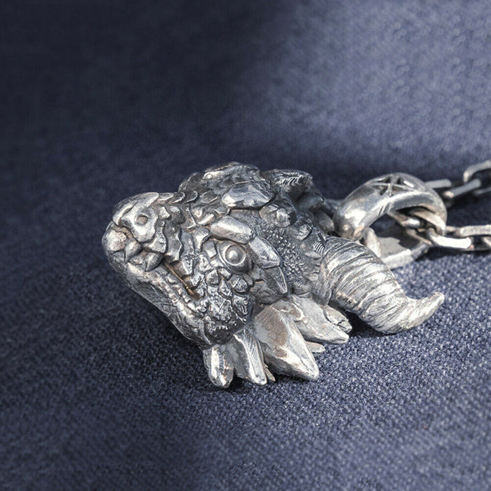 Real Solid 999 Sterling Silver Pendants Dragon King Animal Head Jewelry